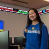 Student in the New Business Building Computer Lab