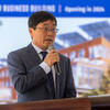 UCR School of Business Dean Yunzeng Wang giving remarks at the groundbreaking ceremony